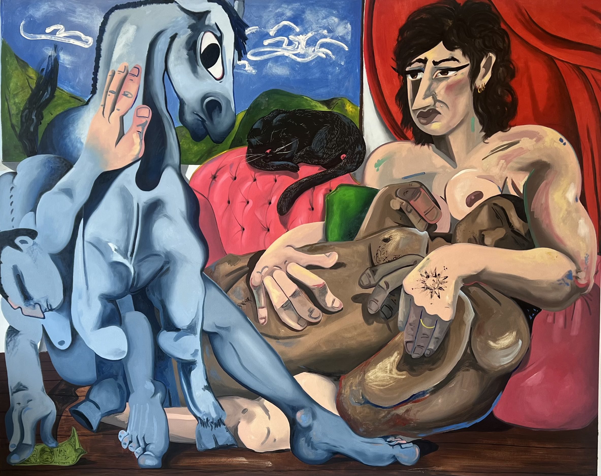 noa ironic_Blue horse but its actually good now also were in i_2024_Oil on canvas_193x175cmt